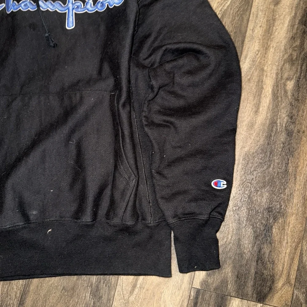 Champion Fleece Hoodie Reverse Weave Script Logo Men's Size M Black 3D Floss